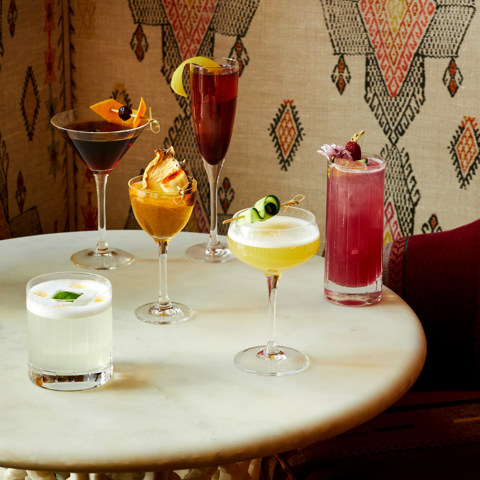 Portrait shot of multiple cocktails at The Whitby Bar in The Whitby Hotel.
