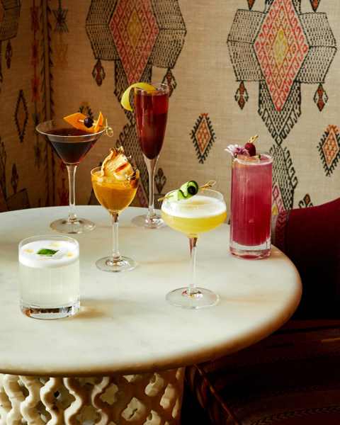 Portrait shot of multiple cocktails at The Whitby Bar in The Whitby Hotel.