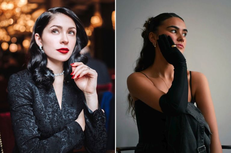 Two portraits stitched. Lucy Merrilyn to the left. Tiger-Lily to the right.