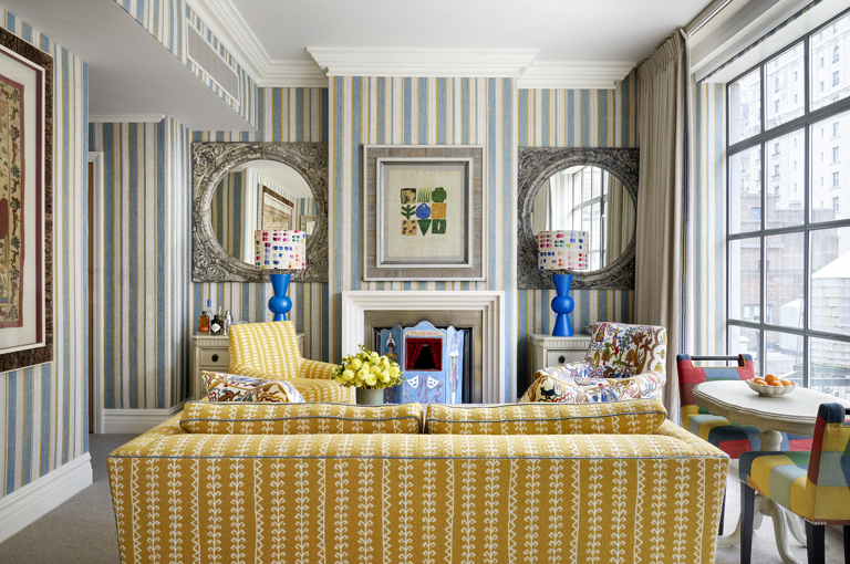 Living room shot of room 1108, a One Bedroom Suite at The Whitby Hotel