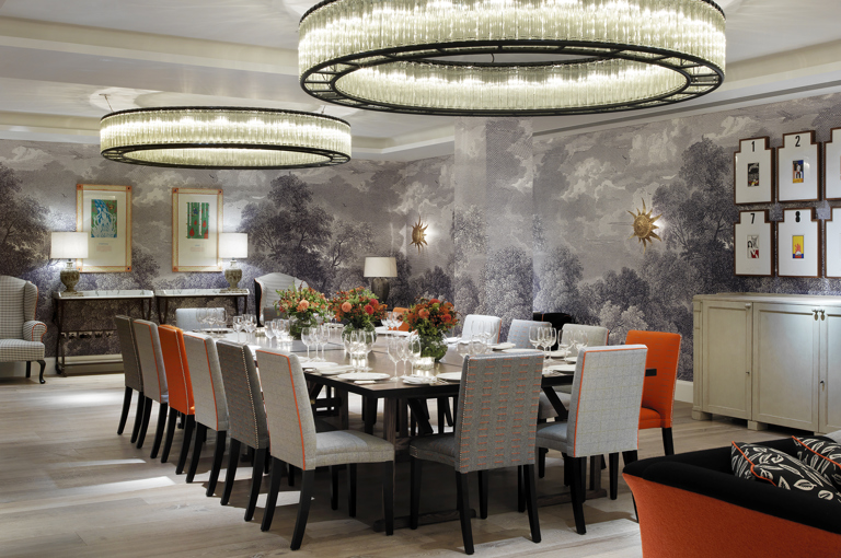 Long dining table in the Windmill private events room at Ham Yard Hotel