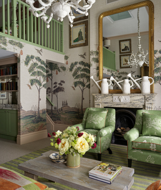Living room and stairs portrait shot of room 303, the Loft Suite at Covent Garden Hotel