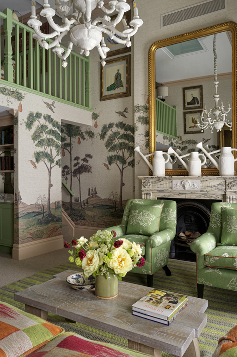 Living room and stairs portrait shot of room 303, the Loft Suite at Covent Garden Hotel