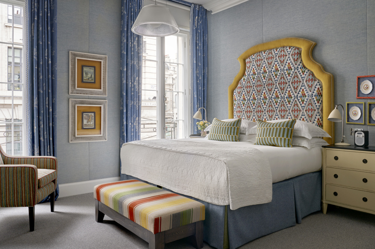 A diagonal shot of Deluxe Room, 107 at Haymarket Hotel