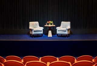 Close shot of a Q&A in the screening private events room at the Whitby Hotel